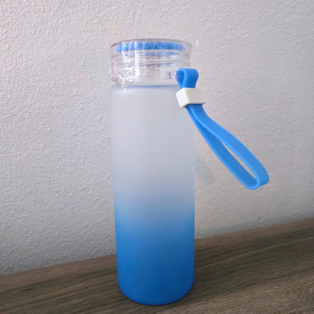 Frosted Sublimation Glass Water Bottle Blue Ombre Gradient‎ with Lid